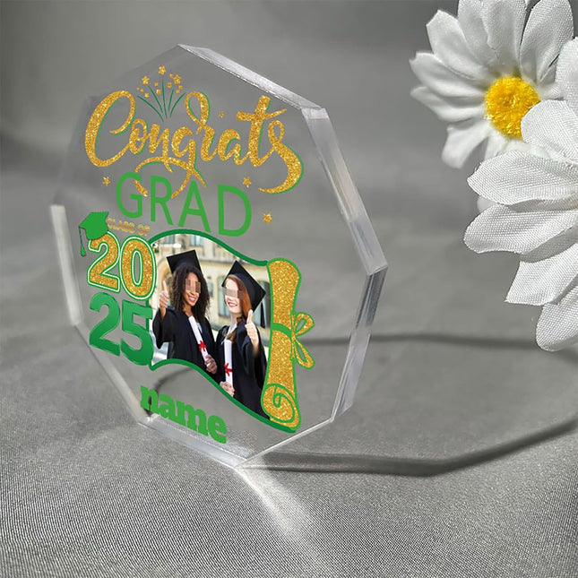 UUBAO Personalized Graduation Gift Class of 2025 Desk Paperweight Farewell Memorial Decorative Signs Plaques with Photo (Light Green)