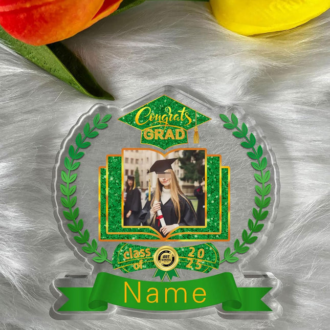 UUBAO Customized Graduation Plaque with Single Picture Custom Picture 2025 Congrats Grad Crystal Desktop Farewell Keepsake Gift (Dark Green)