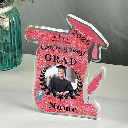 UUBAO Personalized Graduation Gift Class of 2025 Desk Paperweight Farewell Memorial Decorative Signs Plaques with Photo (Pink)
