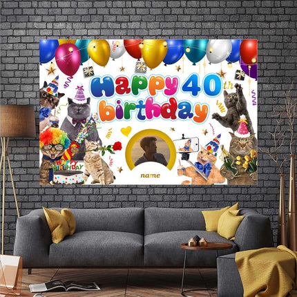 UUBAO Custom Cat Theme Birthday Decoration Banner Personalized Fabric Banner for Birthday Party Supplies