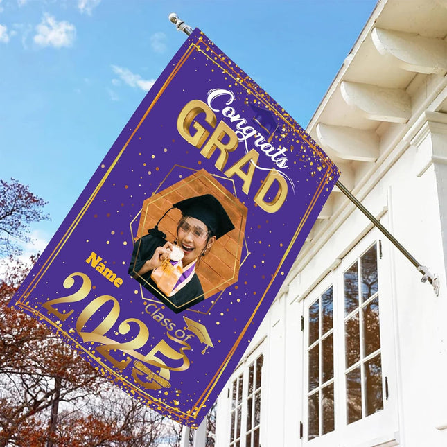 UUBAO Custom Graduation Garden Flag with Photo Class of 2025 Congrats Grad Double Sided Yard Flag Decorative Gifts (Purple)