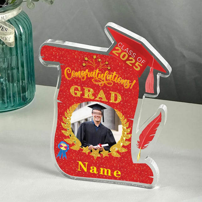 UUBAO Personalized Graduation Gift Class of 2025 Desk Paperweight Farewell Memorial Decorative Signs Plaques with Photo (Red)