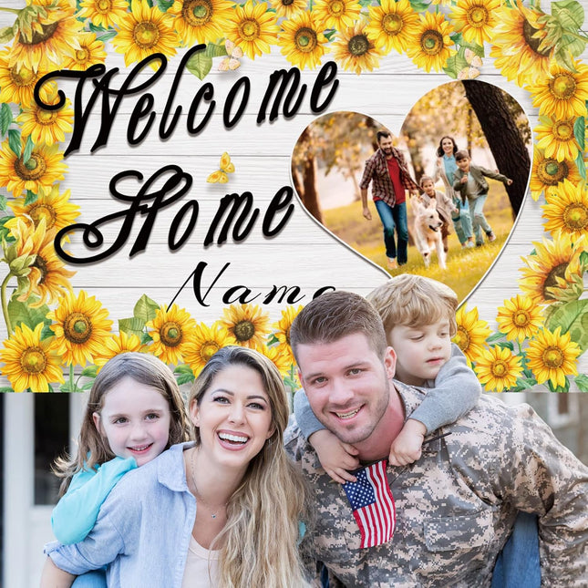 UUBAO Custom Welcome Home Banner Decorations Sunflower Yard Sign Sunflower Banner for Military Homecoming Deployment Returning Party Supplies