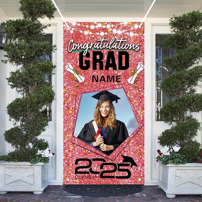 UUBAO Custom Graduation Party Decorations Personalization Banner Class of 2025 Backdrop Door Cover (Pink)