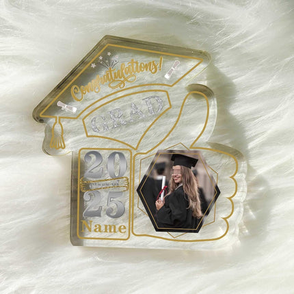 UUBAO Personalized Graduation Decorative Signs Plaques Class of 2024 Desk Paperweight Farewell Memorial Gift with Photo(Champagne)