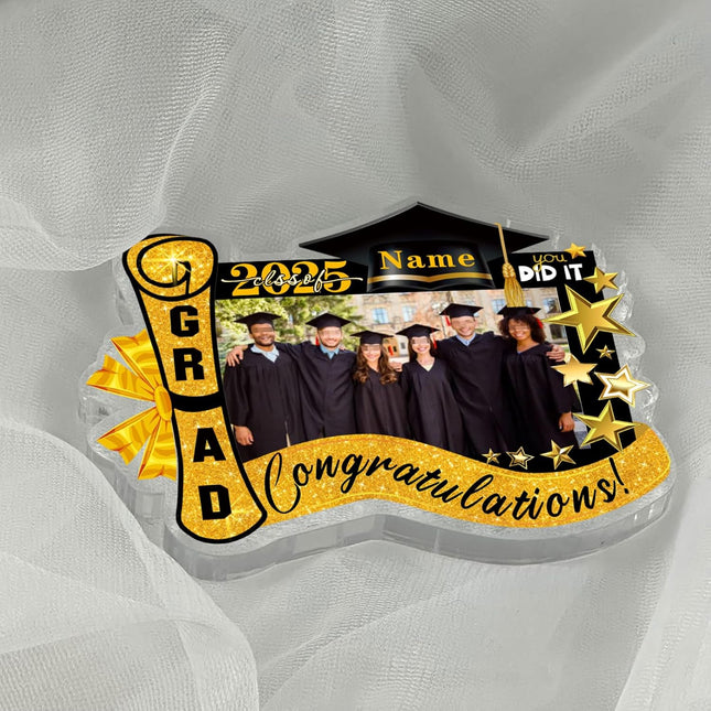UUBAO Customized Graduation Plaque with Photo Crystal Desktop Keepsake Gift (Yellow)