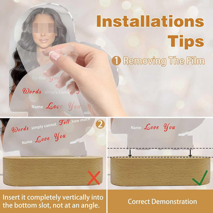 UUBAO Personalized Mother's Day Night Light Gift with Wooden Base Custom Photo Acrylic Plaque LED Night Lamp Gift for Mom