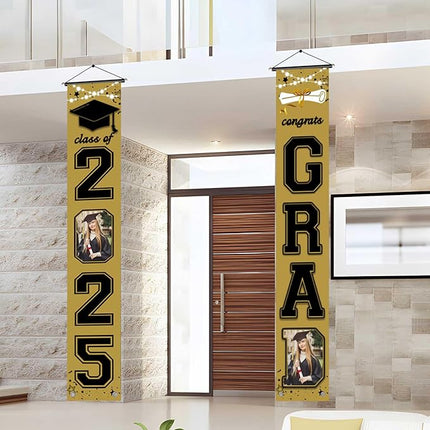 UUBAO Custom Graduation Party Decorations 2025 Personalization Congrats Grad Banner Graduation Front Door Porch Sign Backdrop(Champagne)