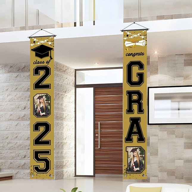 UUBAO Custom Graduation Party Decorations 2025 Personalization Congrats Grad Banner Graduation Front Door Porch Sign Backdrop(Champagne)
