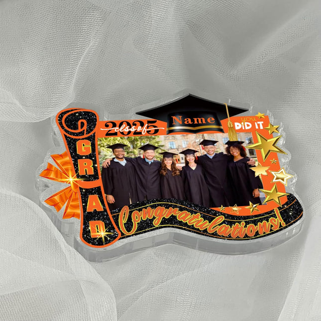 UUBAO Customized Graduation Plaque with Photo Crystal Desktop Keepsake Gift (Orange)