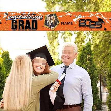 UUBAO Custom Graduation Party Decorations 2025 Personalization Congrats Grad Banner Graduation Backdrop(Orange)