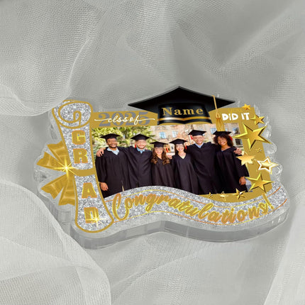 UUBAO Customized Graduation Plaque with Photo Crystal Desktop Keepsake Gift (Champagne)
