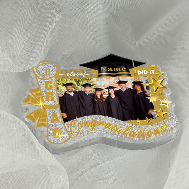 UUBAO Customized Graduation Plaque with Photo Crystal Desktop Keepsake Gift (Champagne)