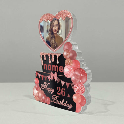 UUBAO Custom Happy Birthday Acrylic Plaque Desktop with Photo Personalized  Birthday Gift Ideas Keepsake Paperweight Sign(Pink)