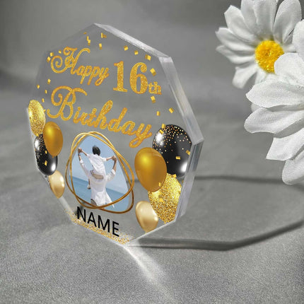 UUBAO Custom Happy Birthday Acrylic Plaque Desktop with Photo Personalized  Birthday Gift Ideas Keepsake Paperweight Sign(Yellow)