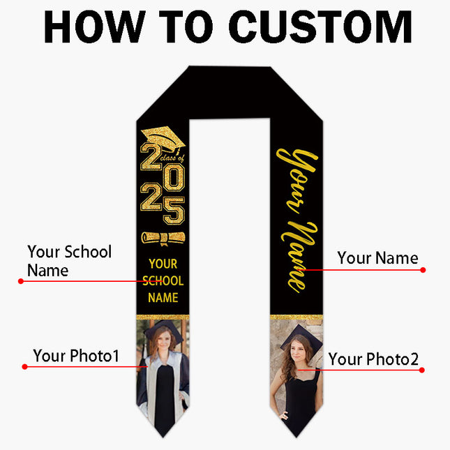 UUBAO Personalized Graduation Stole Class of 2025 Custom Academic Ceremony Shawl for Graduations Formal Events(Pink)