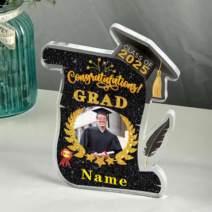 UUBAO Personalized Graduation Gift Class of 2025 Desk Paperweight Farewell Memorial Decorative Signs Plaques with Photo (Black and Gold)