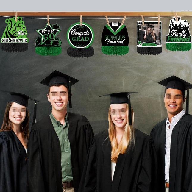UUBAO 9 PCS Custom Graduation Party Honeycomb Centerpieces Class of 2025 Congrats Grad Decorations Congratulate Graduation Table Toppers for Graduation Party Favor Supplies (Dark Green)
