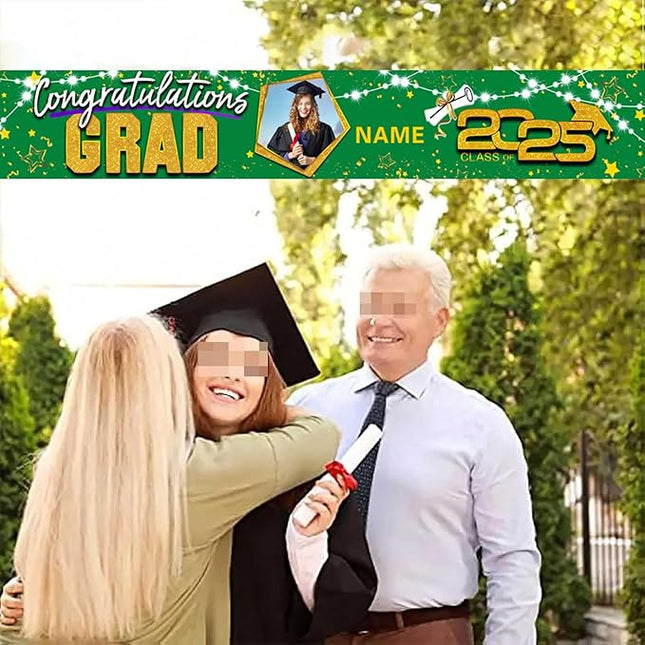 UUBAO Custom Graduation Party Decorations 2025 Personalization Congrats Grad Banner Graduation Backdrop(Dark Green and Gold)