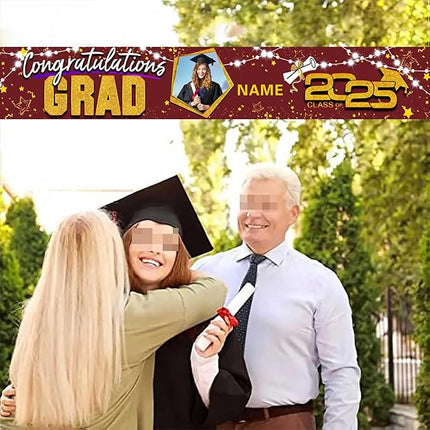 UUBAO Custom Graduation Party Decorations 2025 Personalization Congrats Grad Banner Graduation Backdrop(Maroon and Gold)