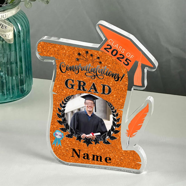UUBAO Personalized Graduation Gift Class of 2025 Desk Paperweight Farewell Memorial Decorative Signs Plaques with Photo (Orange)
