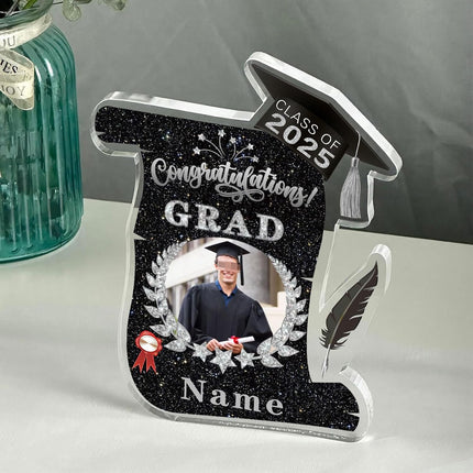 UUBAO Personalized Graduation Gift Class of 2025 Desk Paperweight Farewell Memorial Decorative Signs Plaques with Photo (Black and Silver)