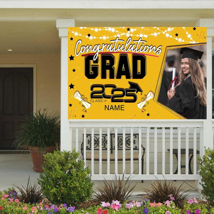 UUBAO Custom Graduation Party Decorations Personalization Banner Class of 2025 Backdrop (Yellow)