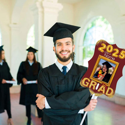 UUBAO Personalized Graduation Double Sided Face Fan Class of 2025 Customized Graduation Head Face Cutout with Handle Fun Photo Prop Supplies(Maroon)