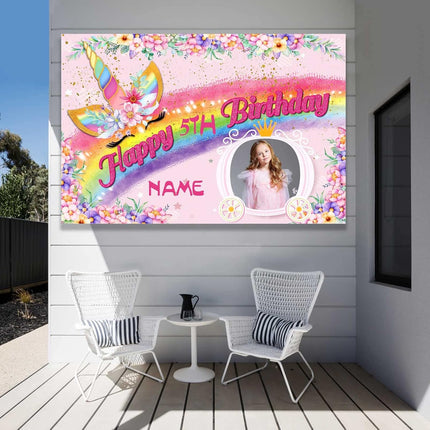 UUBAO Custom Unicorn Rainbow Happy Birthday Party Decorations Supplies Personalized Unicorn Rainbow Birthday Backdrop Banner