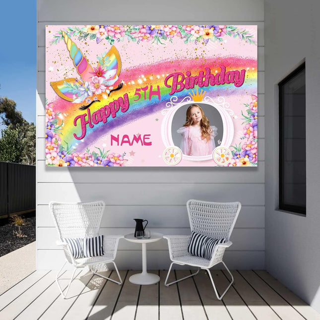 UUBAO Custom Unicorn Rainbow Happy Birthday Party Decorations Supplies Personalized Unicorn Rainbow Birthday Backdrop Banner