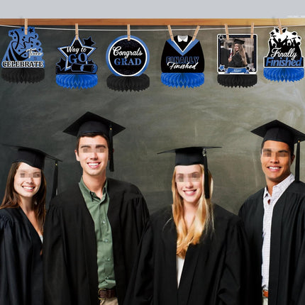 UUBAO 9 PCS Custom Graduation Party Honeycomb Centerpieces Class of 2025 Congrats Grad Decorations Congratulate Graduation Table Toppers for Graduation Party Favor Supplies (Navy Blue)