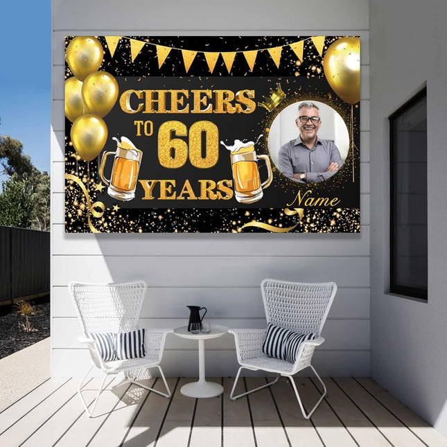 UUBAO Custom Black and Gold Happy Birthday Party Decorations Backdrop Banner