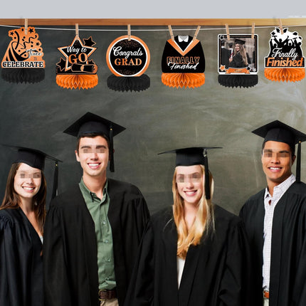 UUBAO 9 PCS Custom Graduation Party Honeycomb Centerpieces Class of 2025 Congrats Grad Decorations Congratulate Graduation Table Toppers for Graduation Party Favor Supplies (Orange)