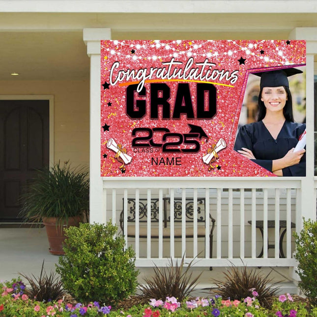 UUBAO Custom Graduation Party Decorations Personalization Banner Class of 2025 Backdrop (Pink)
