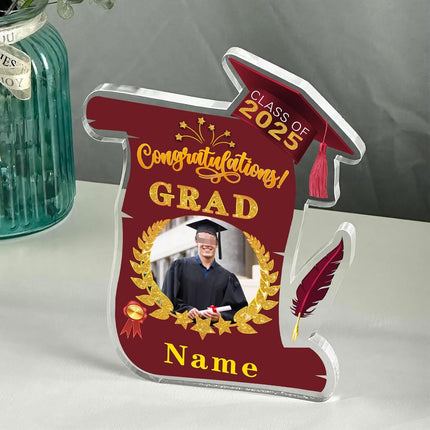 UUBAO Personalized Graduation Gift Class of 2025 Desk Paperweight Farewell Memorial Decorative Signs Plaques with Photo (Maroon)