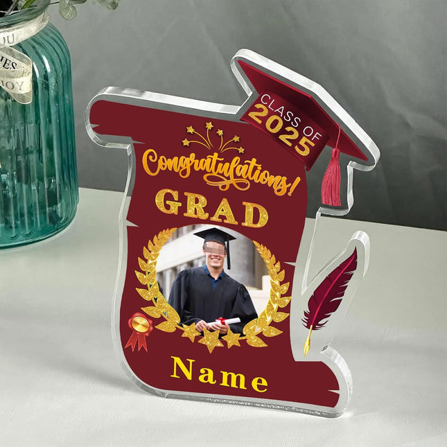 UUBAO Personalized Graduation Gift Class of 2025 Desk Paperweight Farewell Memorial Decorative Signs Plaques with Photo (Maroon)