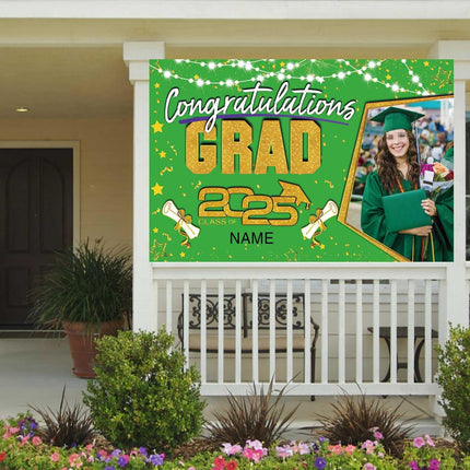 UUBAO Custom Graduation Party Decorations Personalization Banner Class of 2025 Backdrop (Light Green and Gold)