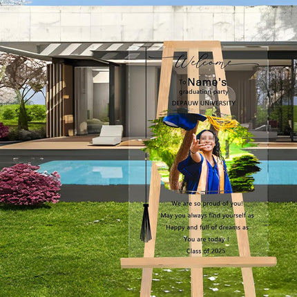 UUBAO Customized Welcome Sign for Graduation Party Personalized Acrylic Sign with Photo Name Class of 2025 Graduation Decor(Ink Wash)