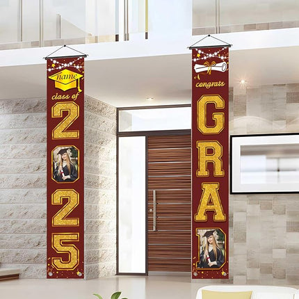 UUBAO Custom Graduation Party Decorations 2025 Personalization Congrats Grad Banner Graduation Front Door Porch Sign Backdrop(Maroon and Gold)