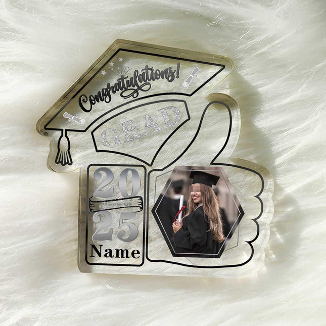 UUBAO Personalized Graduation Decorative Signs Plaques Class of 2024 Desk Paperweight Farewell Memorial Gift with Photo(Black and Silver)