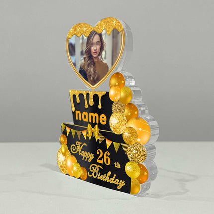 UUBAO Custom Happy Birthday Acrylic Plaque Desktop with Photo Personalized  Birthday Gift Ideas Keepsake Paperweight Sign(Yellow)