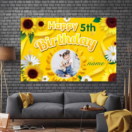 UUBAO Custom Sunflower Happy Birthday Party Decorations Supplies Personalized Backdrop Banner