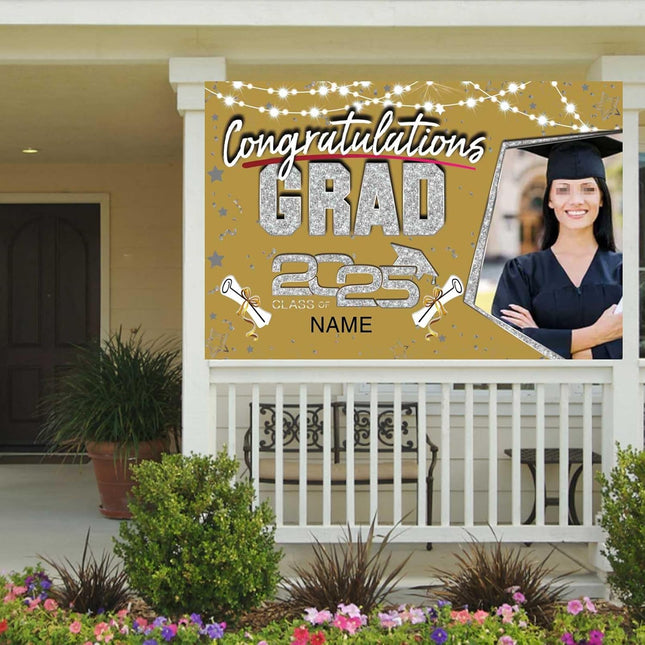 UUBAO Custom Graduation Party Decorations Personalization Banner Class of 2025 Backdrop (Champagne and Silver）