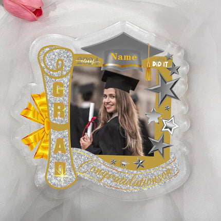 UUBAO Customized Graduation Plaque with Single Picture Custom Picture 2025 Congrats Grad Crystal Desktop Farewell Keepsake Gift (Champagne)