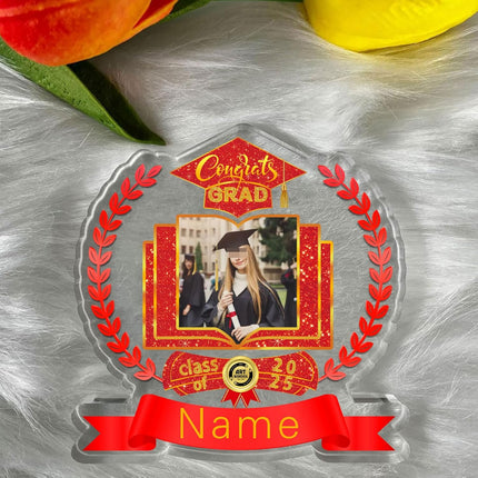 UUBAO Customized Graduation Plaque with Single Picture Custom Picture 2025 Congrats Grad Crystal Desktop Farewell Keepsake Gift (Red)