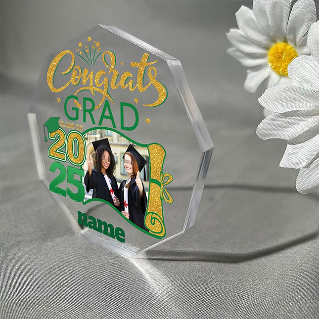 UUBAO Personalized Graduation Gift Class of 2025 Desk Paperweight Farewell Memorial Decorative Signs Plaques with Photo (Dark Green)