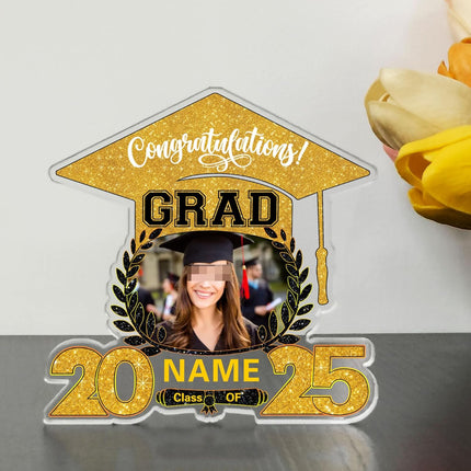 UUBAO Customized Graduation Plaque with Photo Crystal Desktop Keepsake Gift (Yellow)