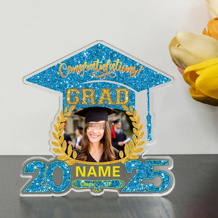 UUBAO Customized Graduation Plaque with Photo Crystal Desktop Keepsake Gift (Sky Blue)