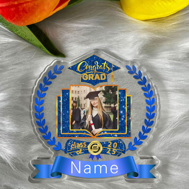 UUBAO Customized Graduation Plaque with Single Picture Custom Picture 2025 Congrats Grad Crystal Desktop Farewell Keepsake Gift (Blue and Gold)