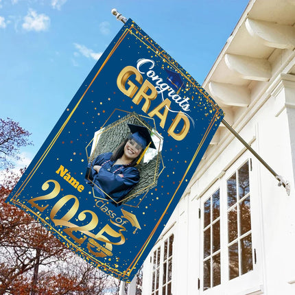 UUBAO Custom Graduation Garden Flag with Photo Class of 2025 Congrats Grad Double Sided Yard Flag Decorative Gifts (Blue and Gold)